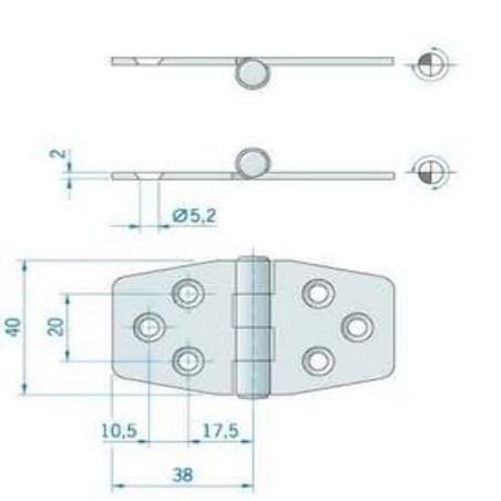 CERNIERA INOX mm. 74x38 C/GOM